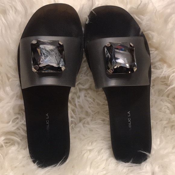 Shoe Republic LA black rhinestone slides - Picture 2 of 6